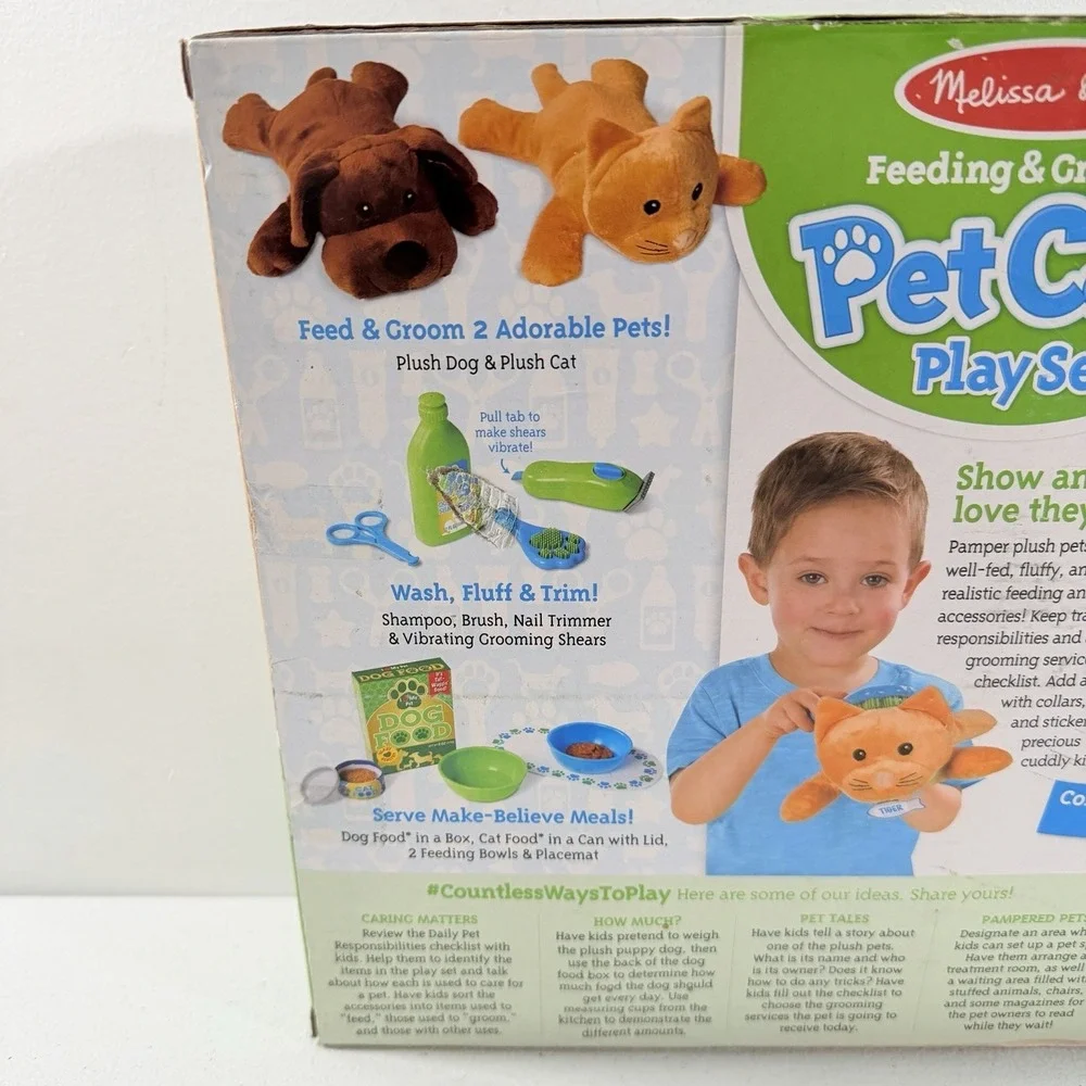 Melissa & Doug Feeding Grooming Pet Care Play Set Plush Cat‎ Dog 24p Toddler Toy